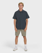 Garage Sandon Jacquard Short Sleeve Woven Shirt - True Navy