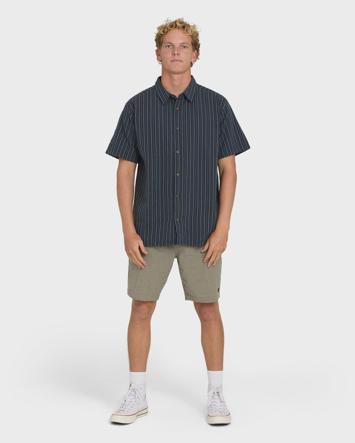 Garage Sandon Jacquard Short Sleeve Woven Shirt - True Navy